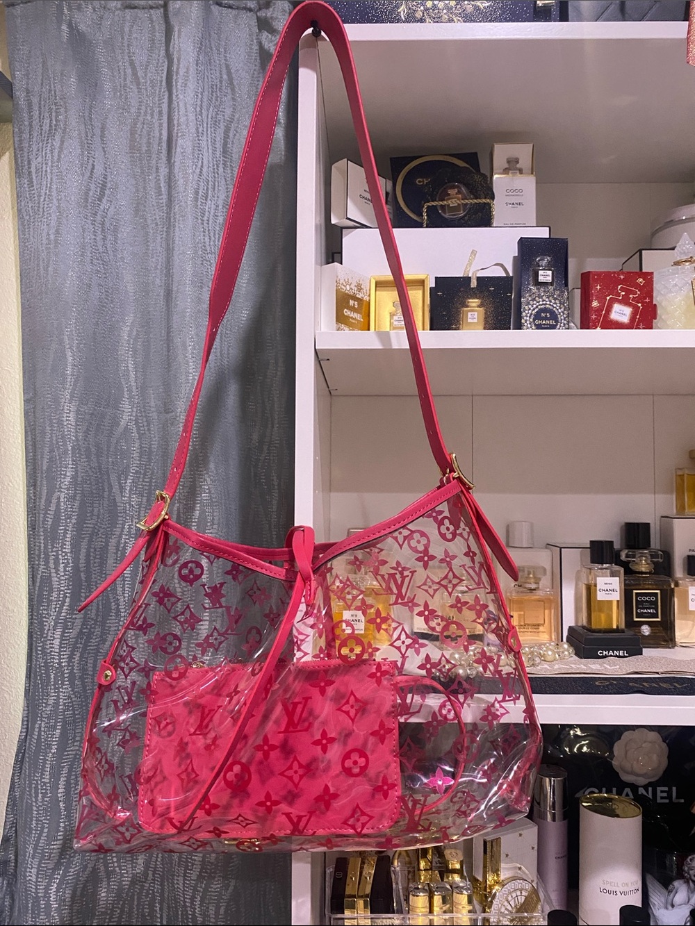 Pink Clear Shoulder Bag with Logo Monogram